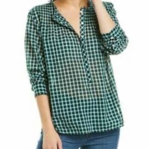 J. Crew green/white check long sleeve top